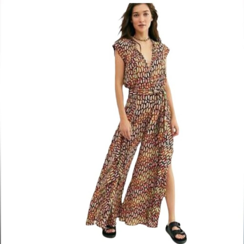 Free People FP One Sahara Jumpsuit Hand Printed Size Small